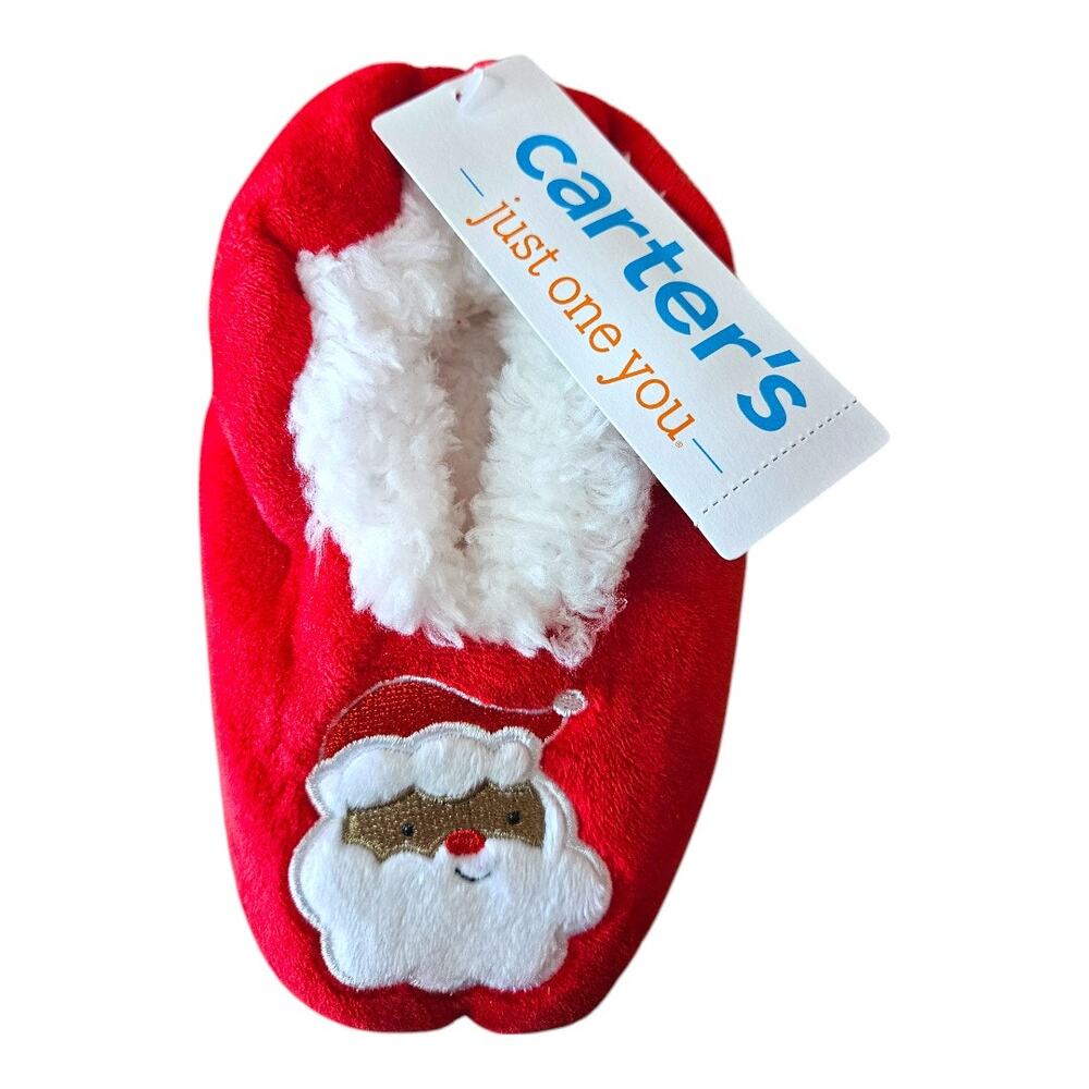 NEW Carter's Toddler Christmas Embroidered Santa Slippers in Red (Size: 4T - 5T)
